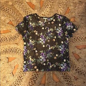 Kimchi Blue Lilac Embroidered Mesh Tee